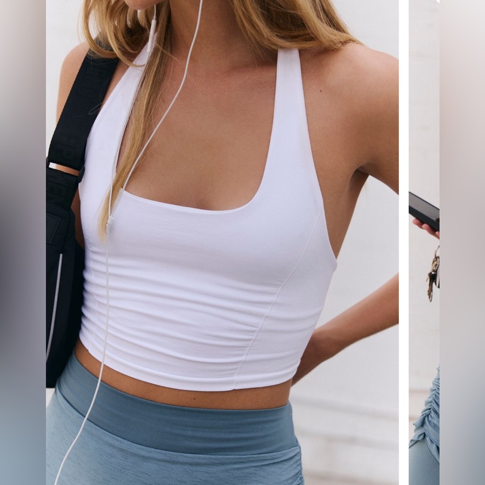 NWOT Free People Movement Good Karma Don't Be Square Halter Tank - White - XL IR